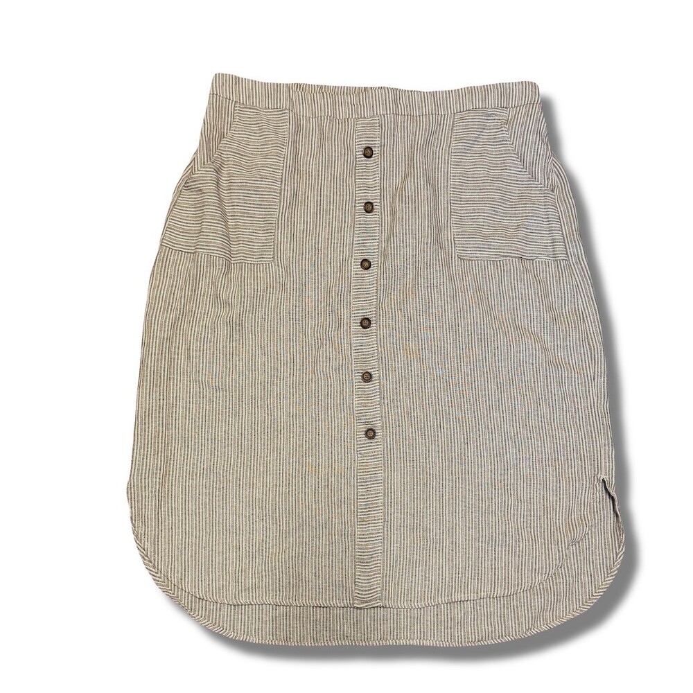 Maurices Skirt Womens Plus 18W Beige Striped Button Front Midi Pockets